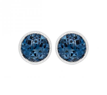 14K White London Blue Topaz Stud Earrings