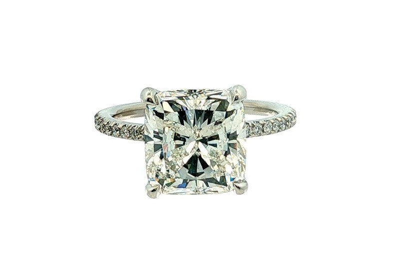 Platinum Cushion Natural Diamond Hidden Halo Engagement Ring