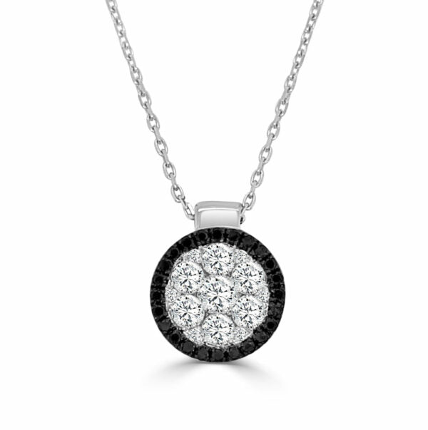 14K White Natural Black and White Diamond 18 inch Necklace