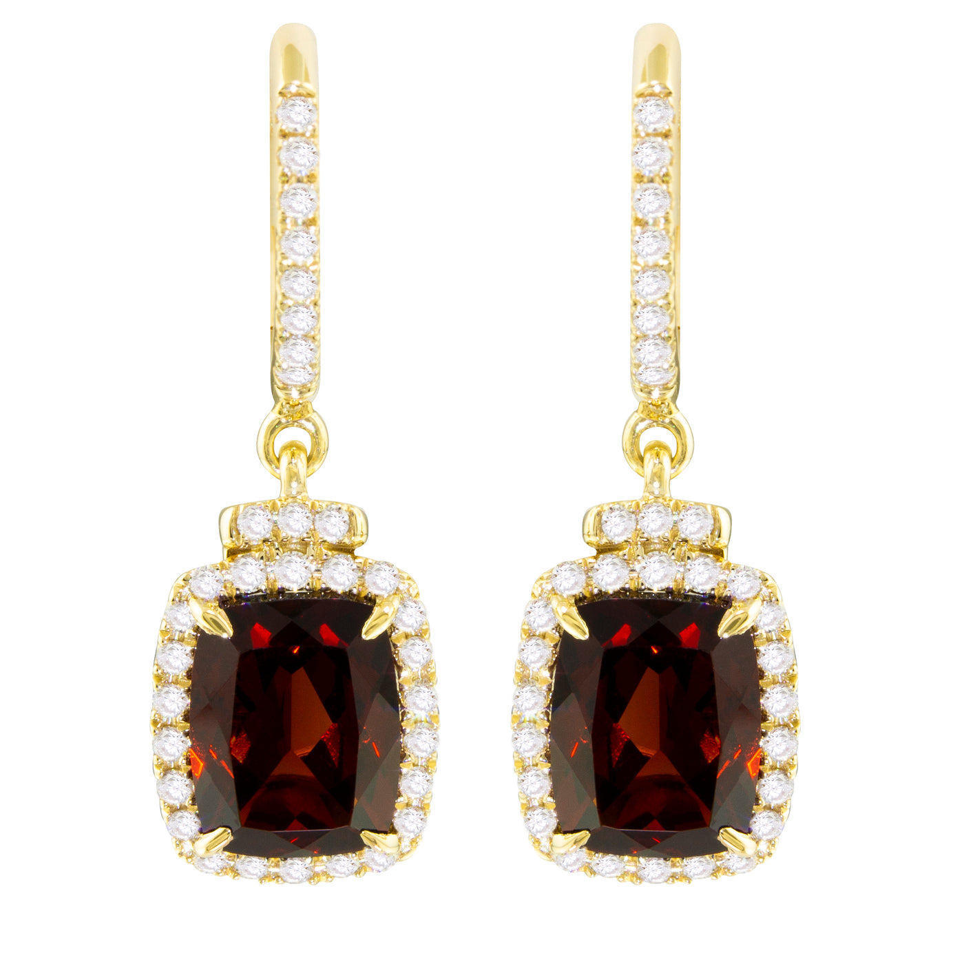 14K Yellow Garnet and Natural Diamond Dangle Earrings