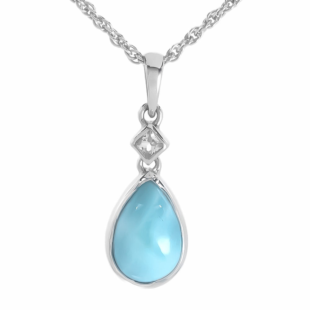 Sterling Silver Larimar and White Sapphire 20 inch Necklace