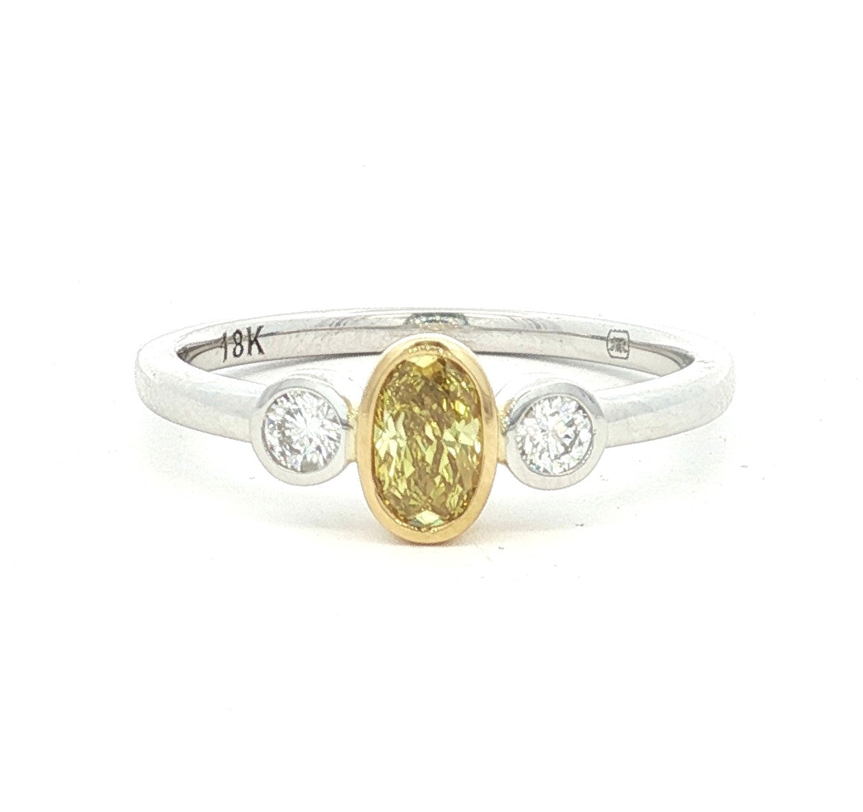 18K White & Yellow 3 Stone Natural Diamond Ring Size 7