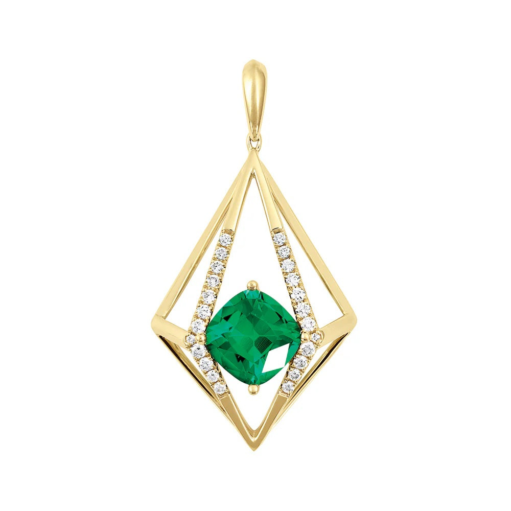 14K Yellow Gold Chatham Chrysoberyl and Lab Grown Diamond Pendant