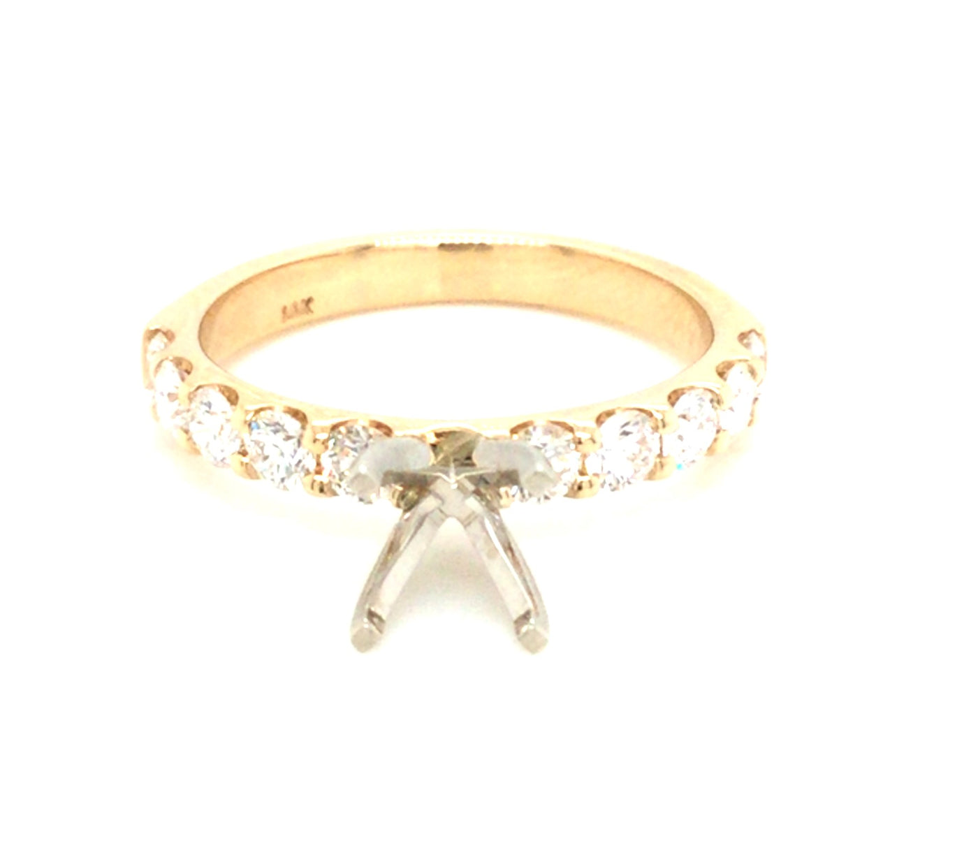 14K Yellow Natural Diamond Semi-Mount Ring that accomodates a 6.00 mm Center