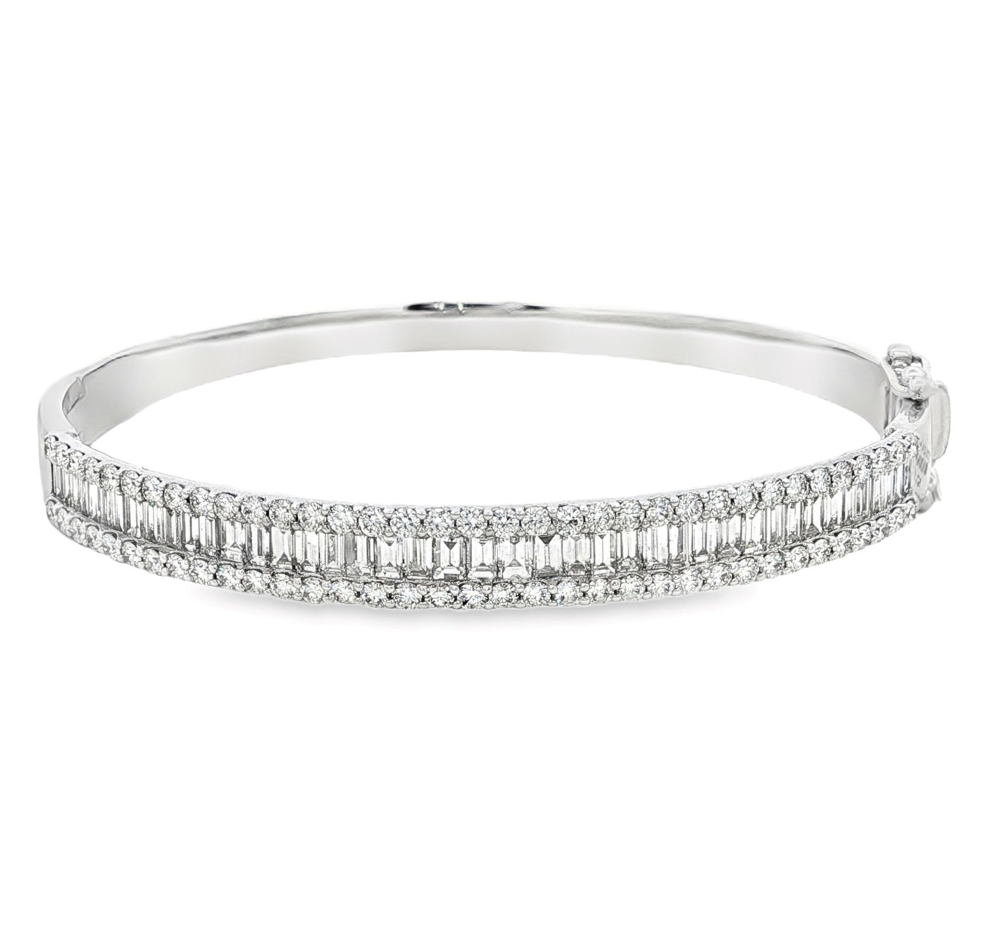 14K White Gold Natural Diamond Hinged Bangle Bracelet