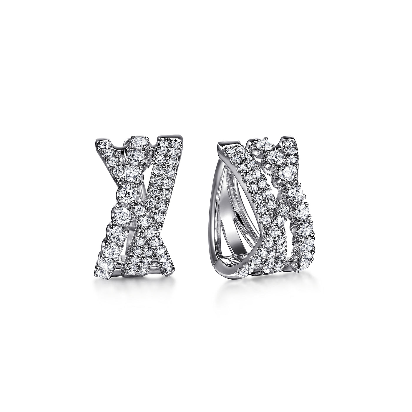 14K White Natural Diamond Huggie Earrings
