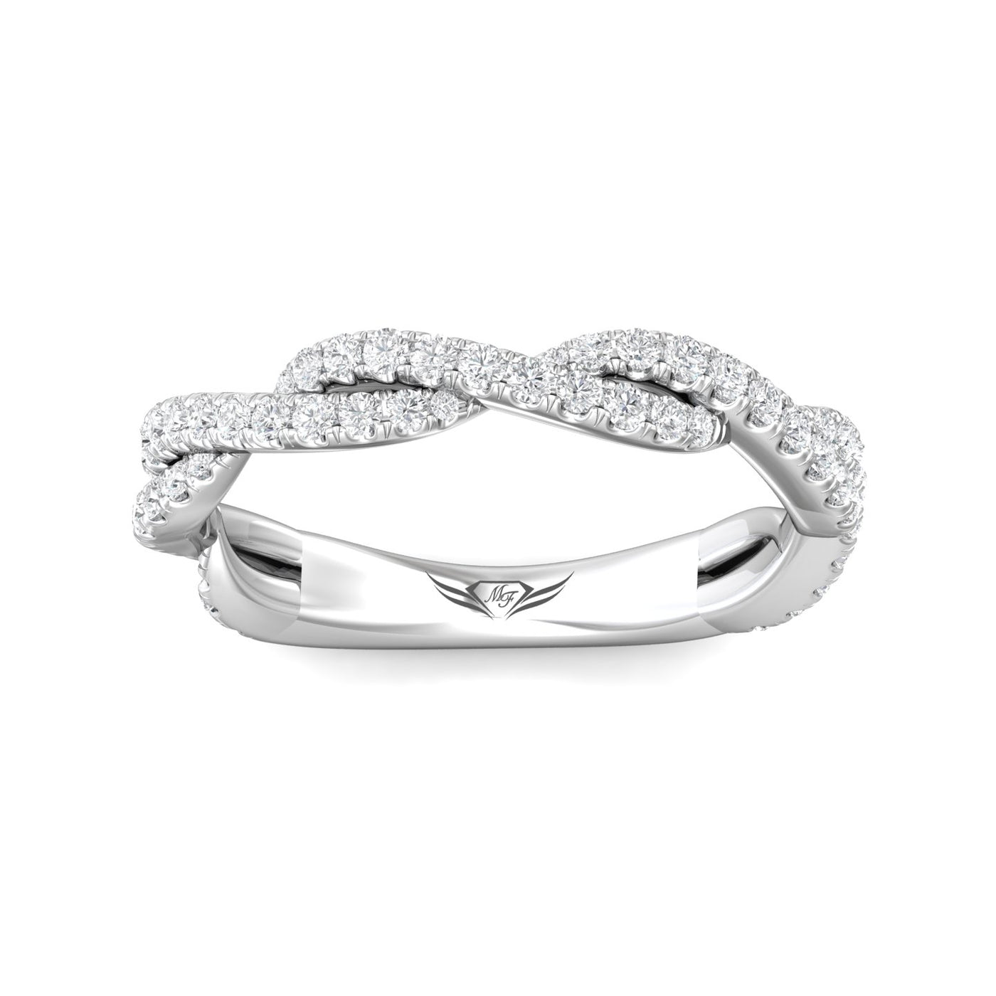 FlyerFit Micropave 14K White Gold Wedding Band