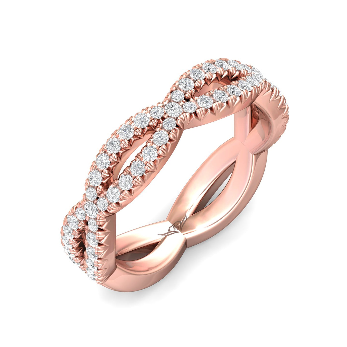 FlyerFit Micropave 18K Pink Gold Wedding Band