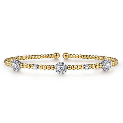 14K Yellow & White Natural Diamond Cuff Bracelet