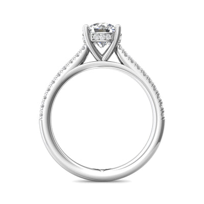 14K White Natural Diamond Semi-Mount Ring that accomodates a 6.50 mm Center