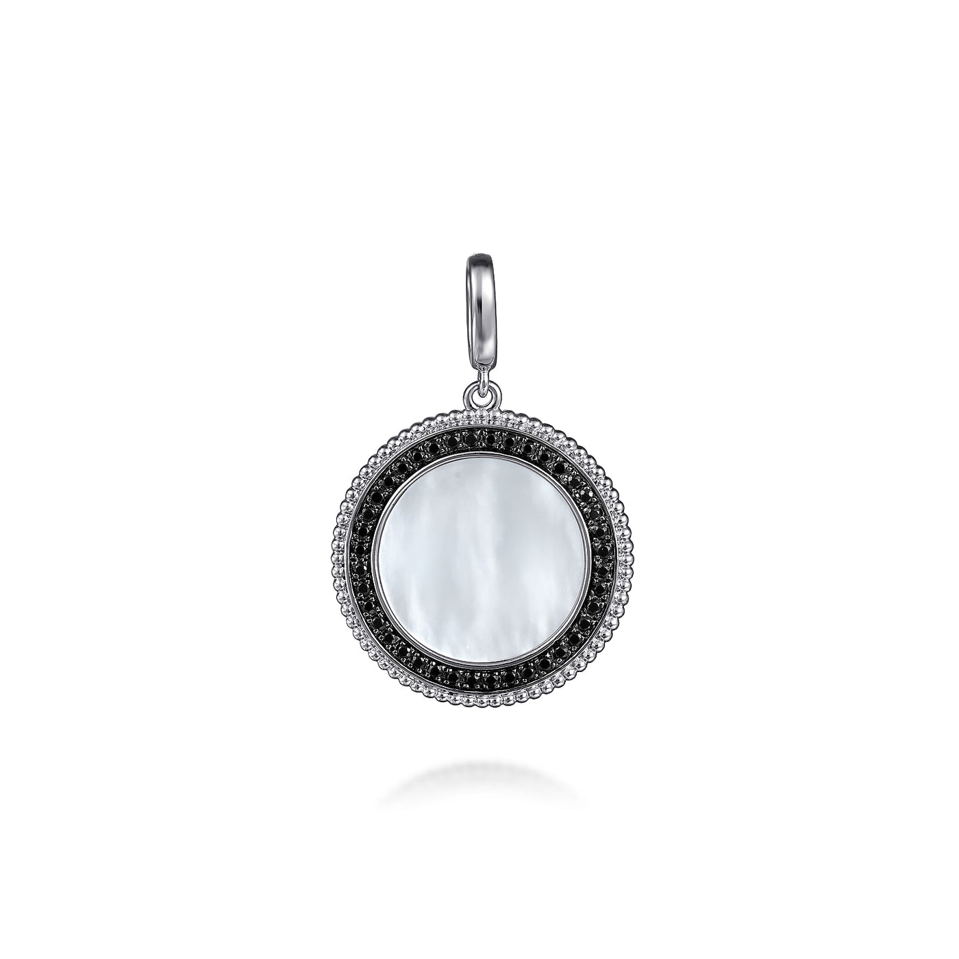 Sterling Silver Mother of Pearl and Black Spinel Medallion Pendant