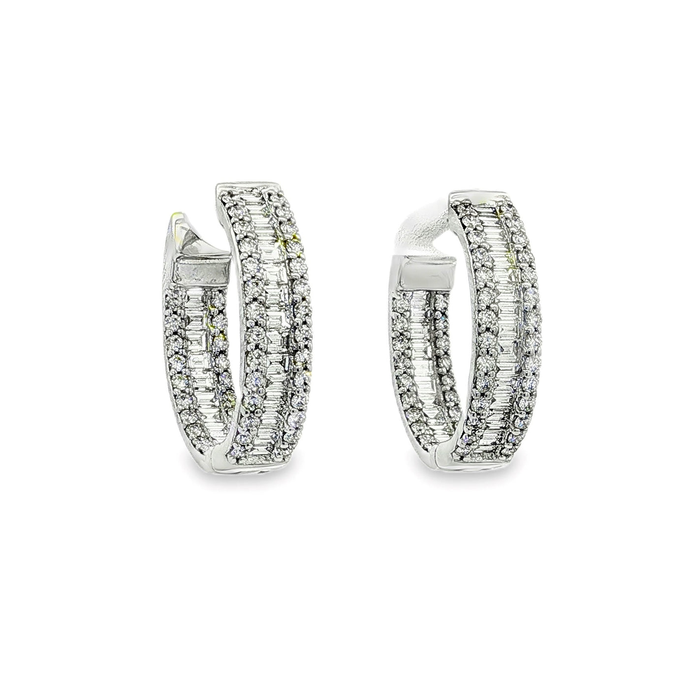 14K White Gold Natural Diamond Hoop Earrings
