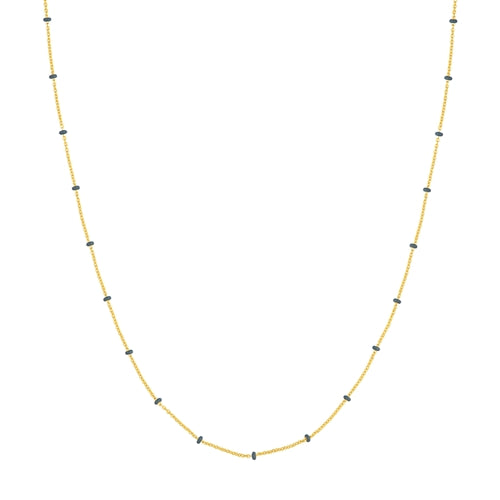 14K Yellow Grey Enamel Bead 18 inch Necklace