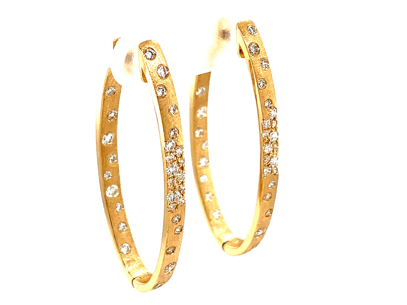 14K Yellow Natural Diamond Oval Hoop Earrings