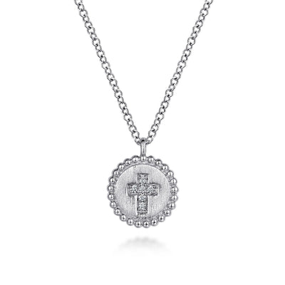 Sterling Silver Natural Diamond Cross17.5 inch Necklace