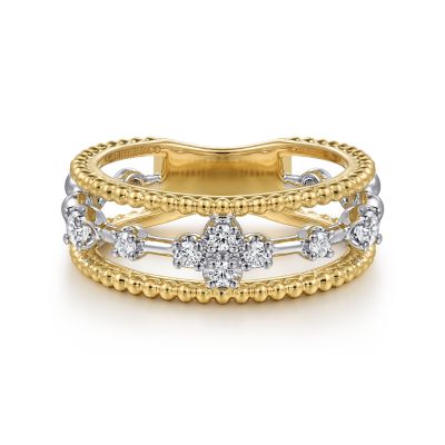 14K Yellow & White Stackable Natural Diamond Ring Size 6.5