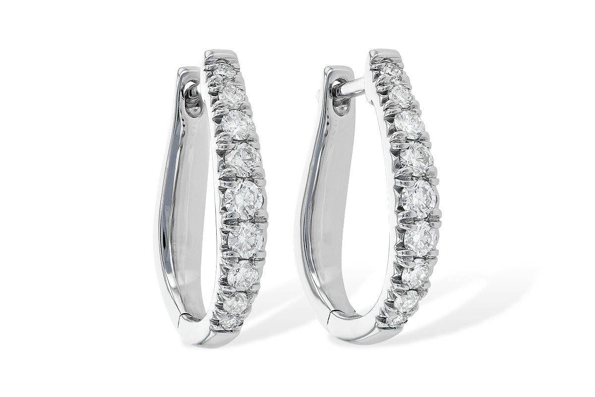 14K White Natural Diamond Huggie Earrings