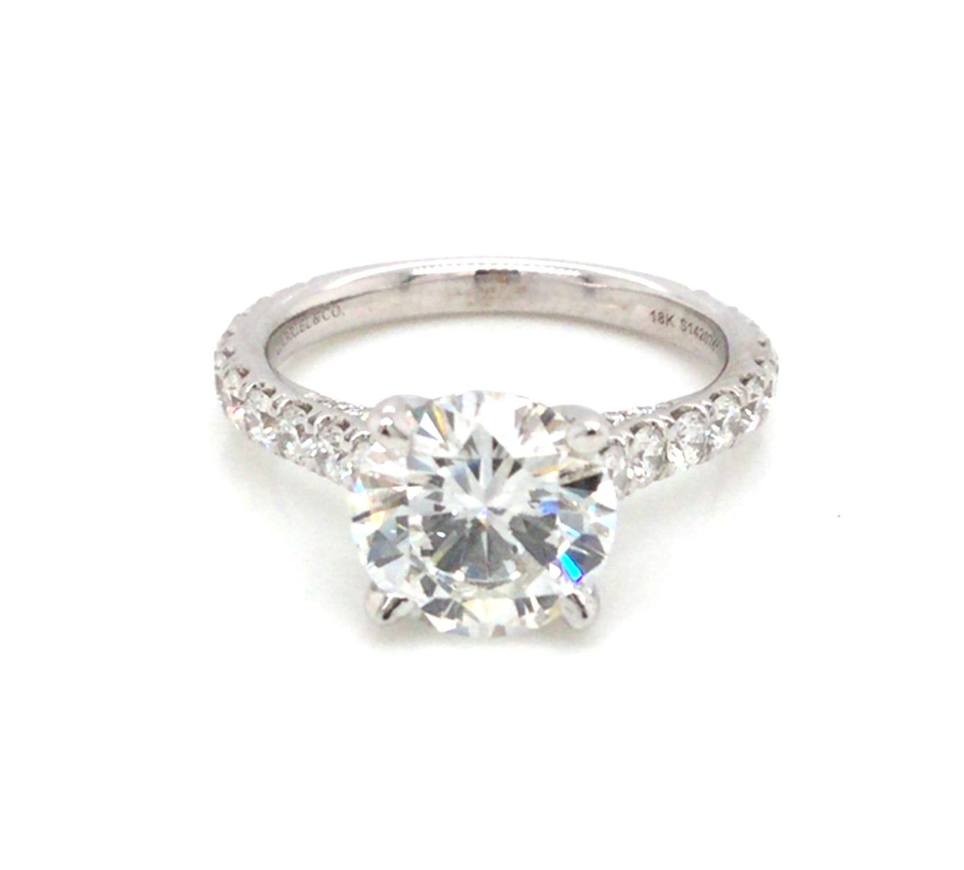 18K White Natural Diamond Semi-Mount Ring that accomodates a 8.00 mm Center