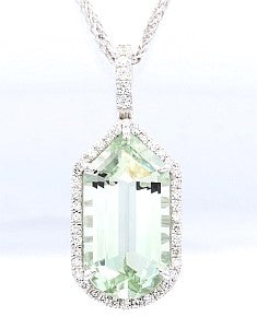 14K White Gold Prasiolite and Natural Diamond Necklace