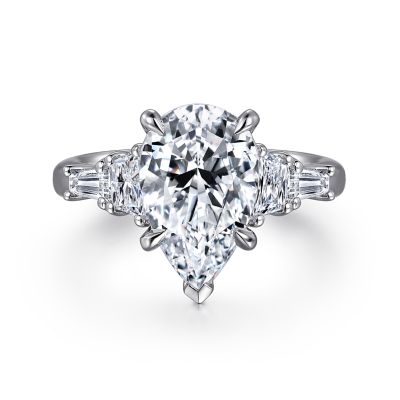 18K White Natural Diamond Semi-Mount Ring that accomodates a 12.5 X 8.00 Center