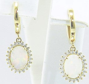 14K Yellow Opal and Natural Diamond Dangle Earrings