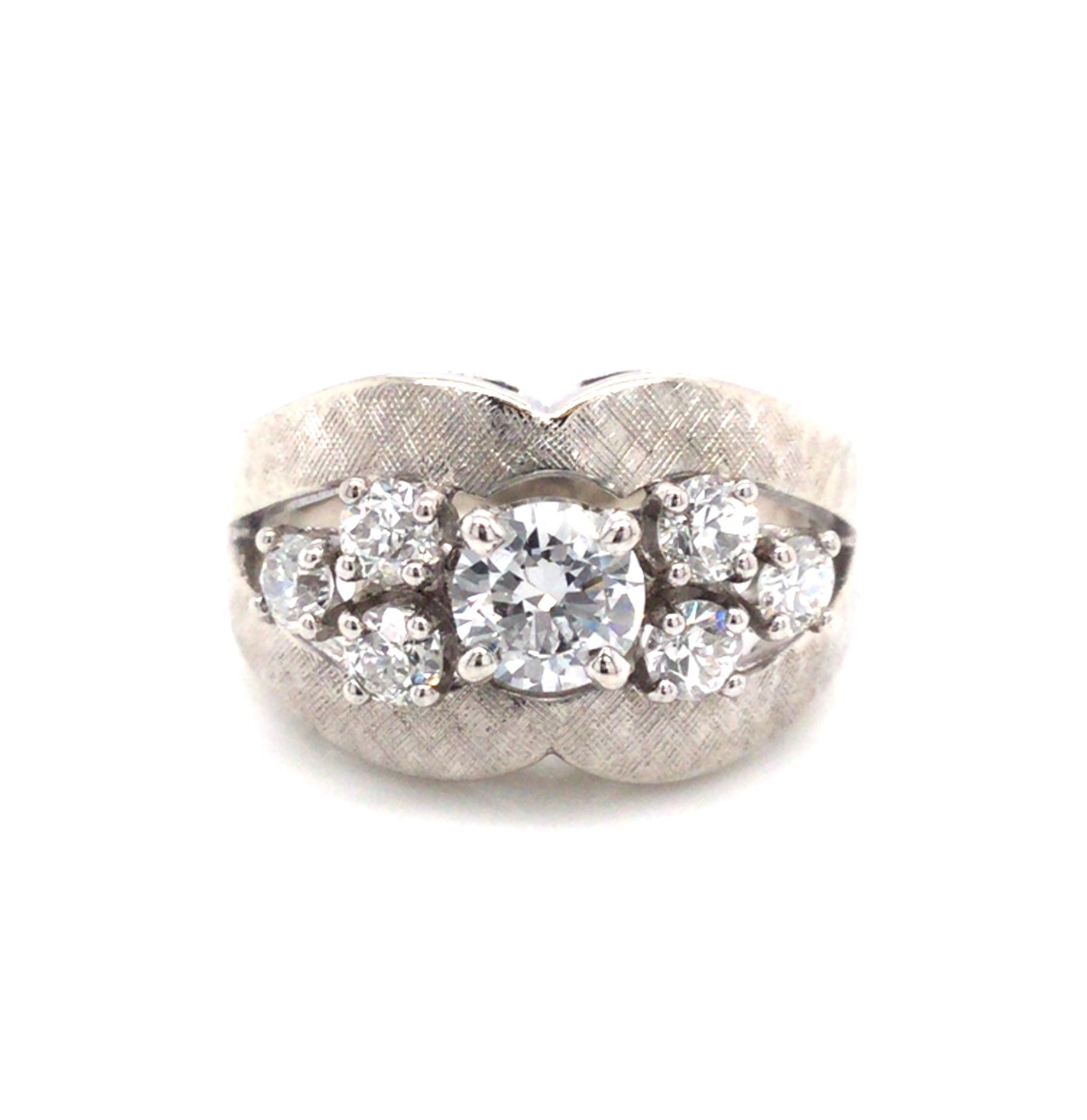 14K White Vintage Natural Diamond Ring Size 4.5