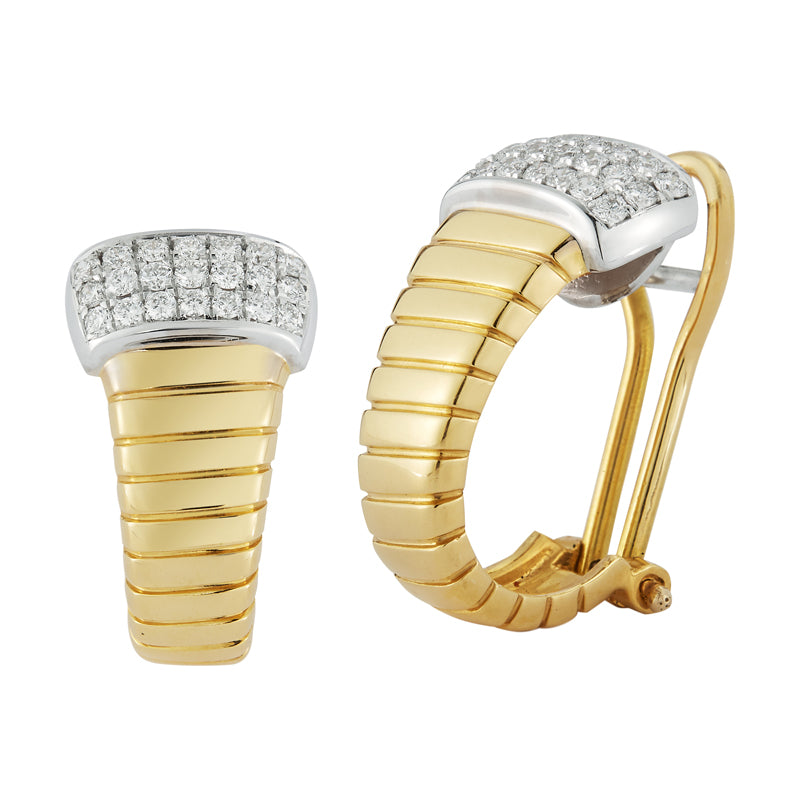 18K Yellow & White Natural Diamond Hoop Earrings