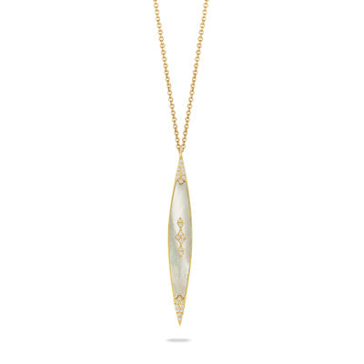 14K Yellow Gold Mother of Pearl and Natural Diamond 18 inch Necklace