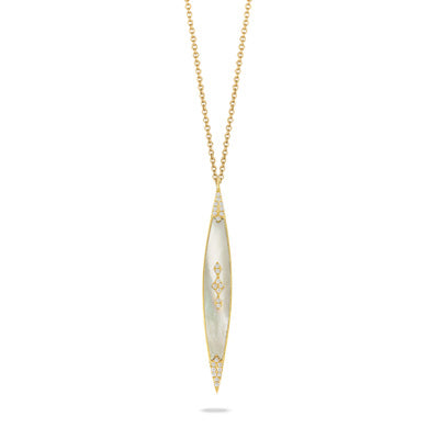 14K Yellow Mother of Pearl and Natural Diamond 18 inch Necklace