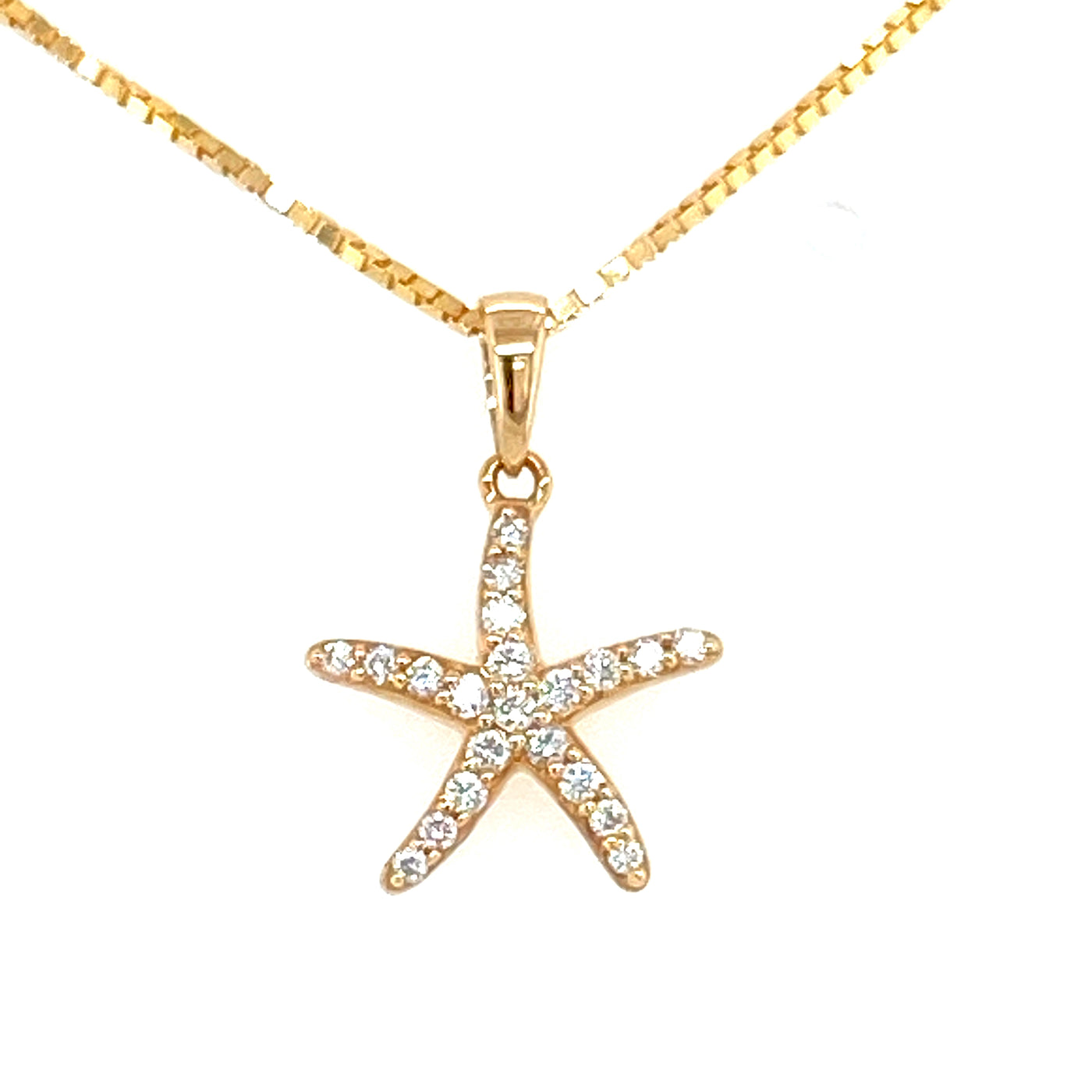 14K Yellow Natural Diamond Starfish Pendant