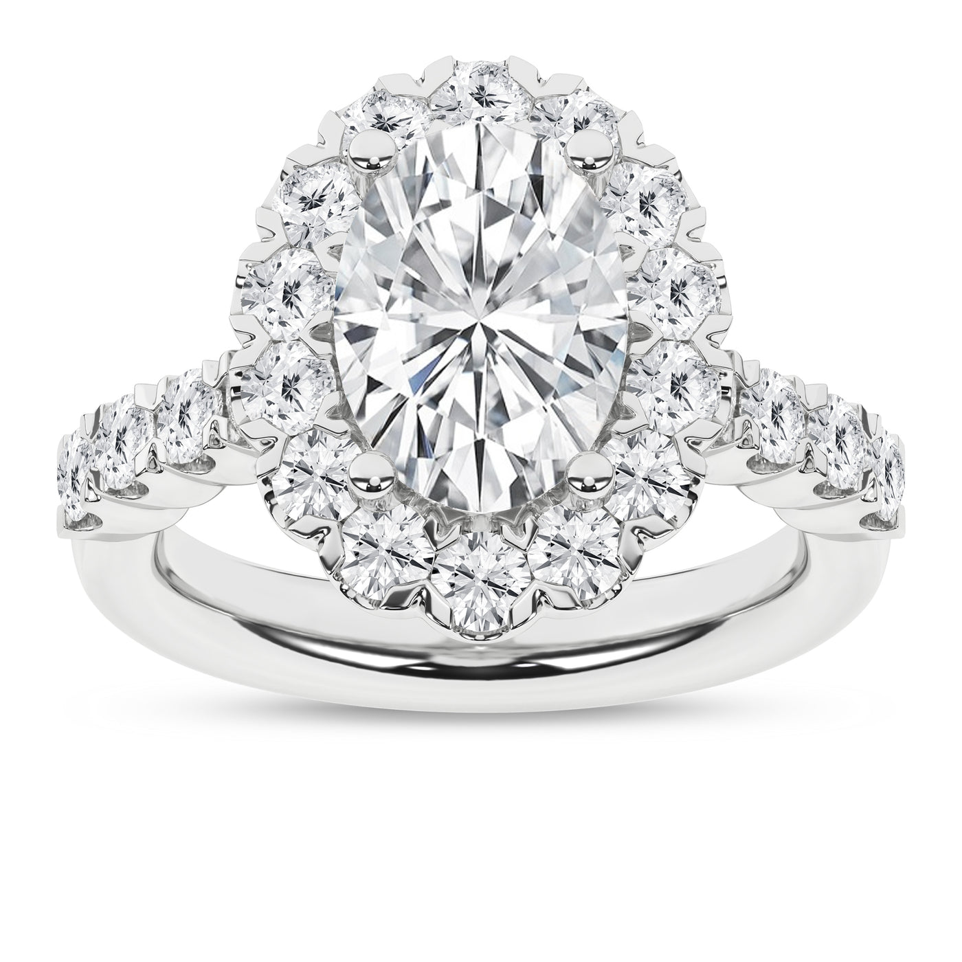 14K White Oval Lab Grown Diamond Halo Engagement Ring