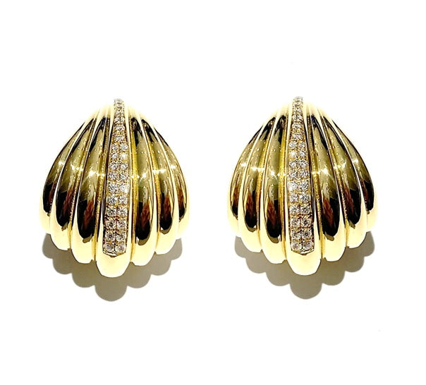 18K Yellow Natural Diamond Hoop Earrings