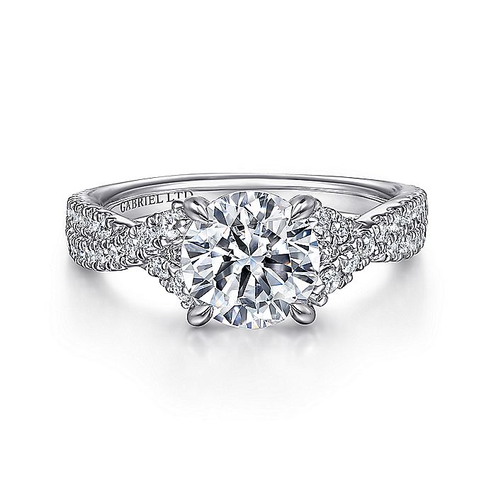 18K White Natural Diamond Semi-Mount Ring that accomodates a 7.40 mm Center