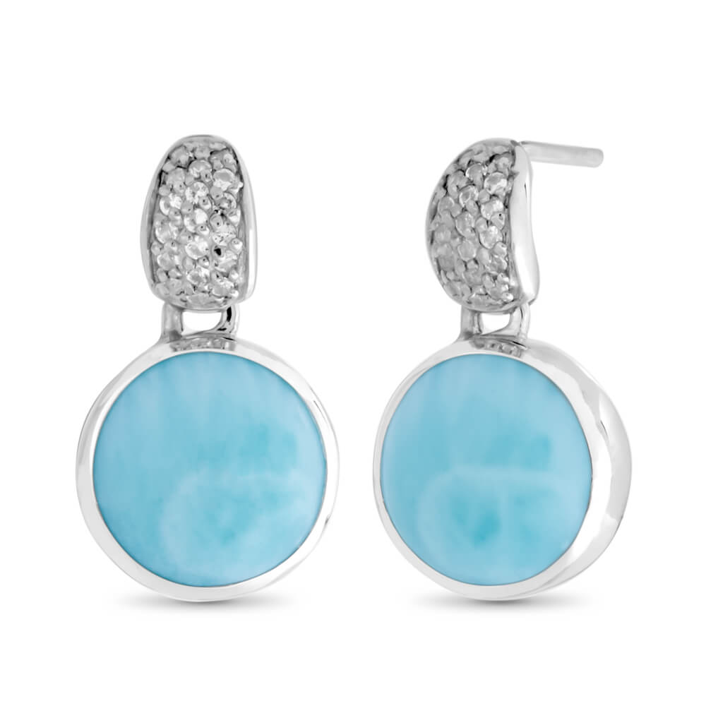 Sterling Silver Larimar and White Sapphires Drop Earrings