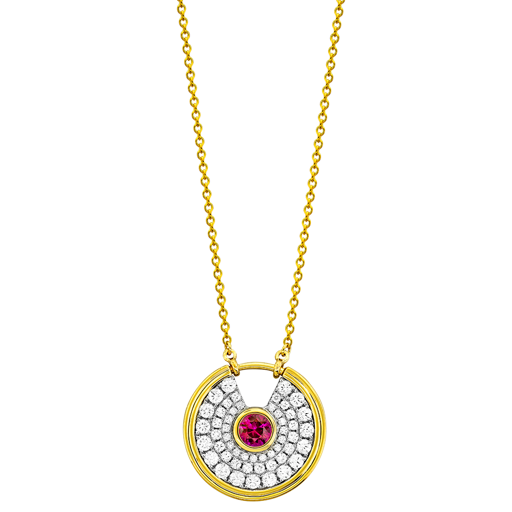 18K Yellow & White Ruby and Natural Diamond 17 inch Necklace