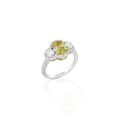 18K White & Yellow 3 Stone Halo Natural Diamond Ring Size 6.5