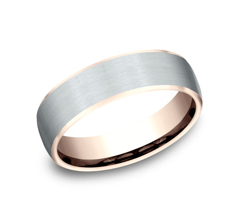 14K White & Rose Gold 6.5 mm Euro Edge Wedding Band