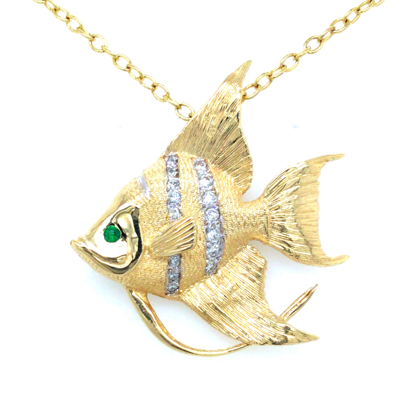 14K Yellow Natural Diamond Angel Fish Pendant