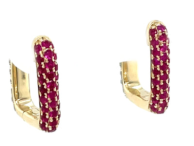 14K Yellow Ruby and Natural Diamond Reversible Hoop Earrings