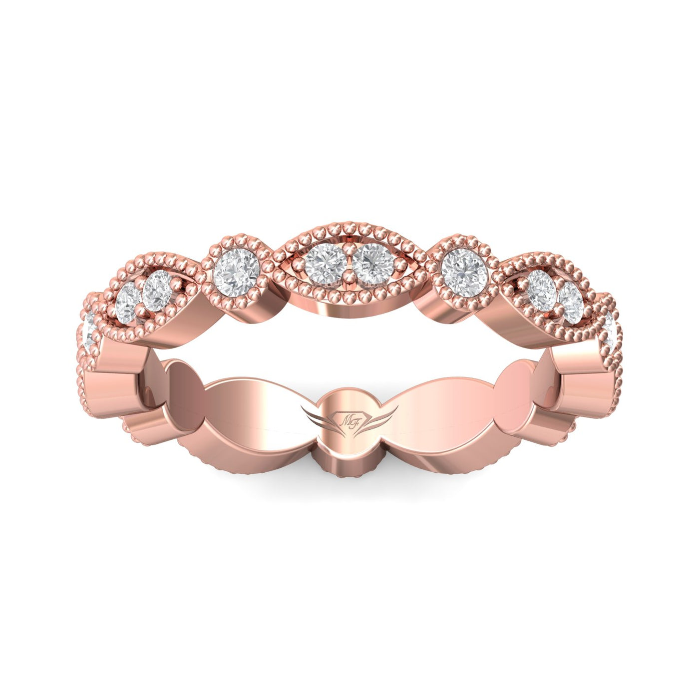 FlyerFit Micropave 18K Pink Gold Wedding Band