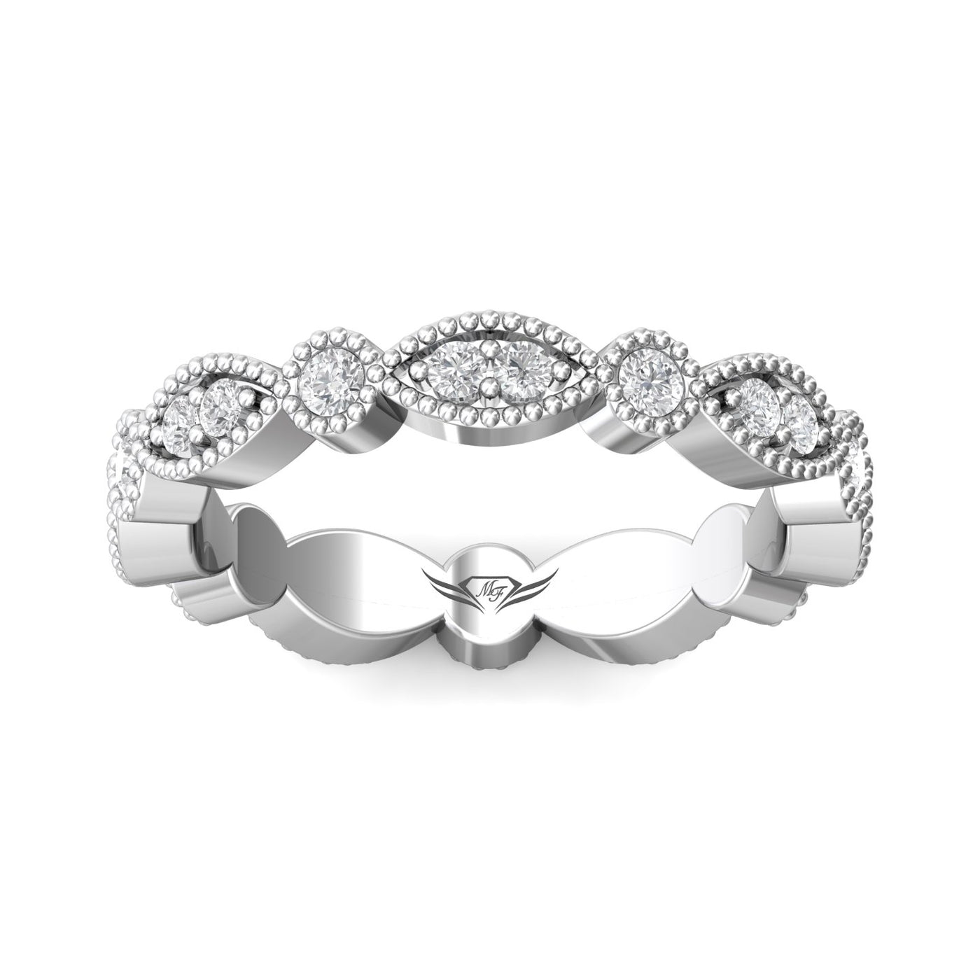 FlyerFit Micropave 18K White Gold Wedding Band