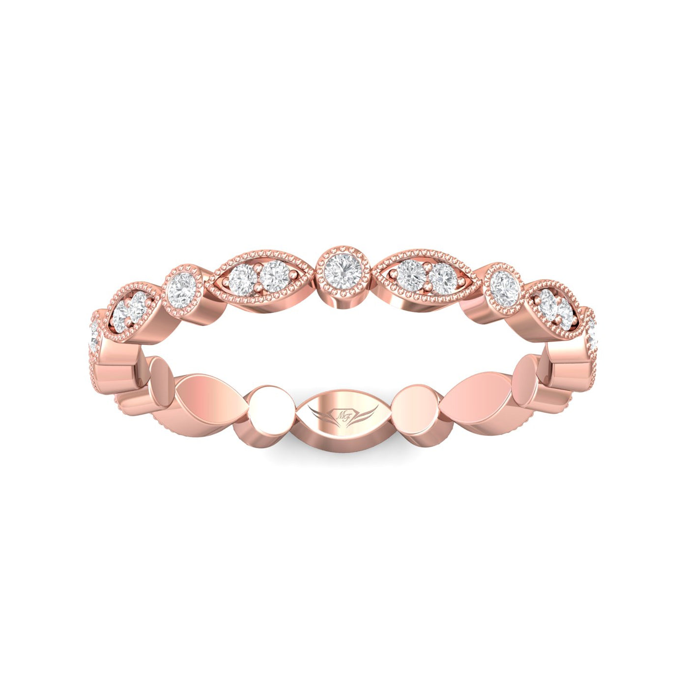 FlyerFit Micropave 14K Pink Gold Wedding Band