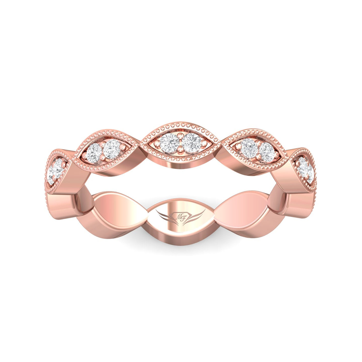 FlyerFit Micropave 18K Pink Gold Wedding Band