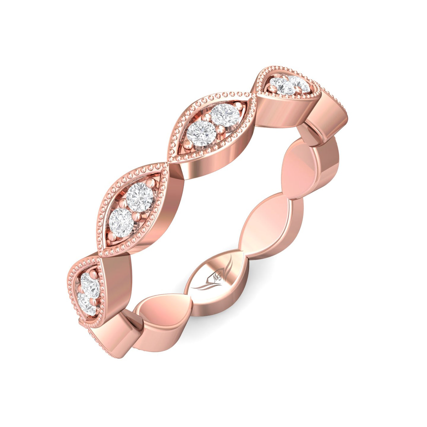 FlyerFit Micropave 14K Pink Gold Wedding Band