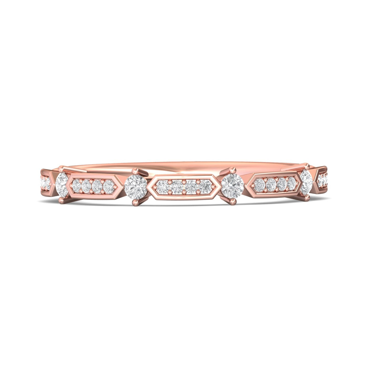 FlyerFit Micropave 14K Pink Gold Wedding Band