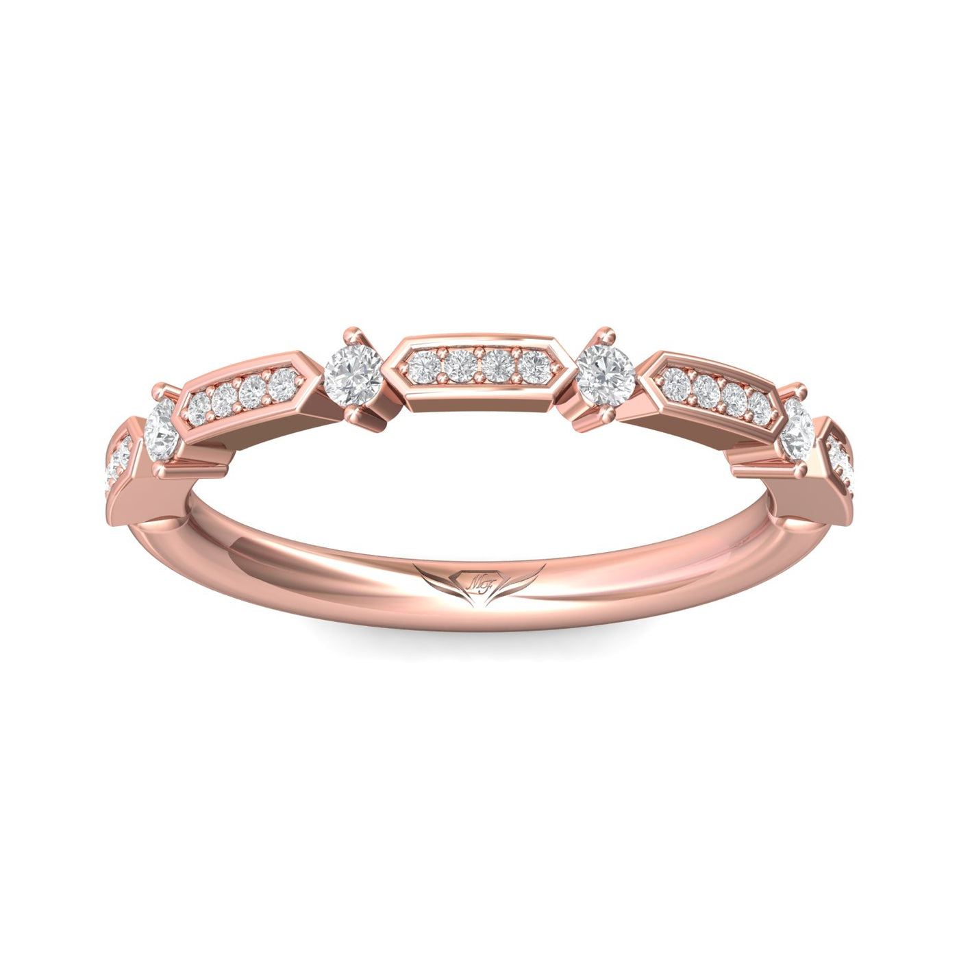 FlyerFit Micropave 14K Pink Gold Wedding Band