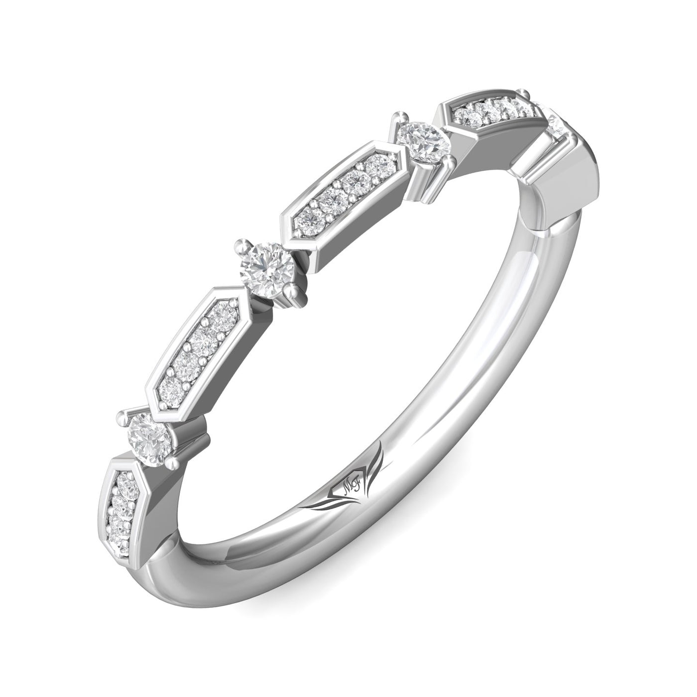 FlyerFit Micropave 18K White Gold Wedding Band