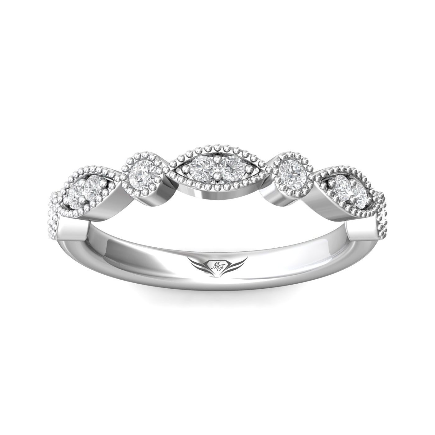 FlyerFit Micropave 14K White Gold Wedding Band