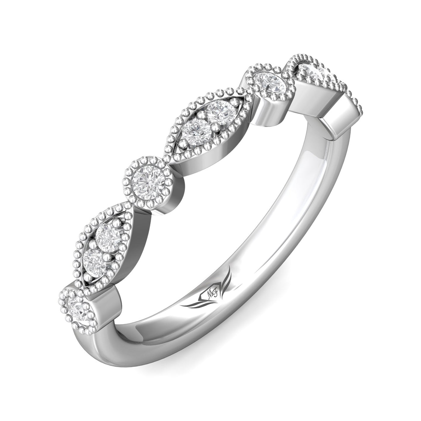 FlyerFit Micropave 14K White Gold Wedding Band