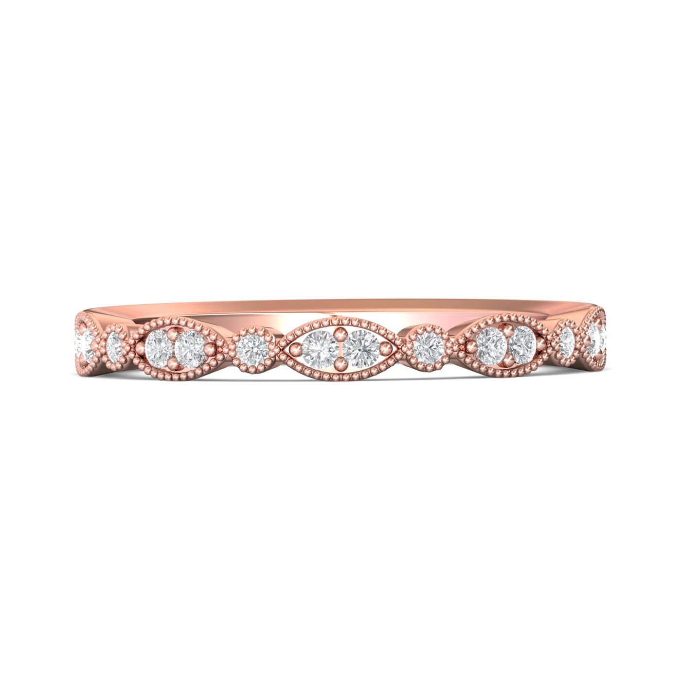 FlyerFit Micropave 14K Pink Gold Wedding Band